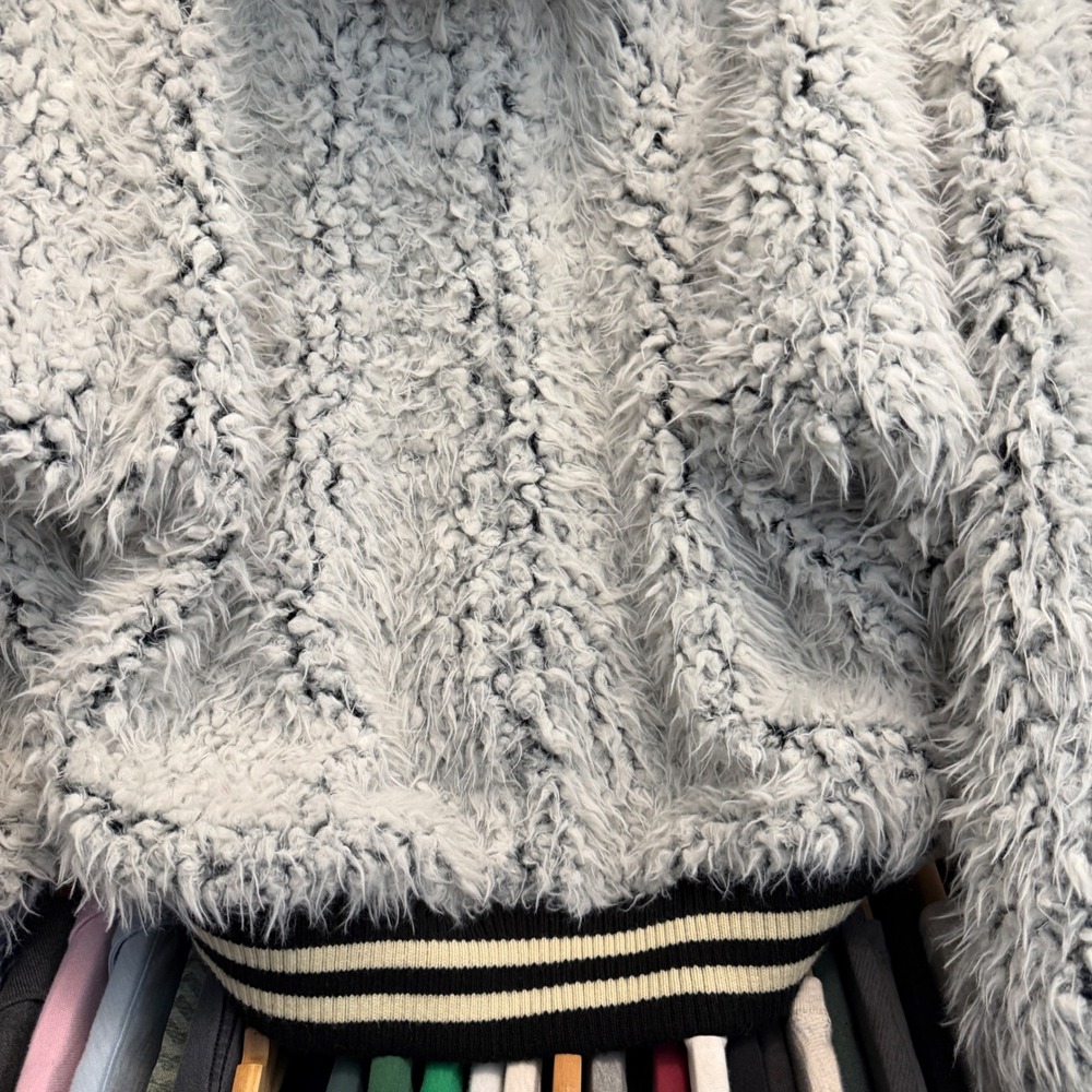 Free People Zip Hoodie Women's XS/S Gray Shaggy Faux Furry Paisley Bomber Jacket - Picture 8 of 10